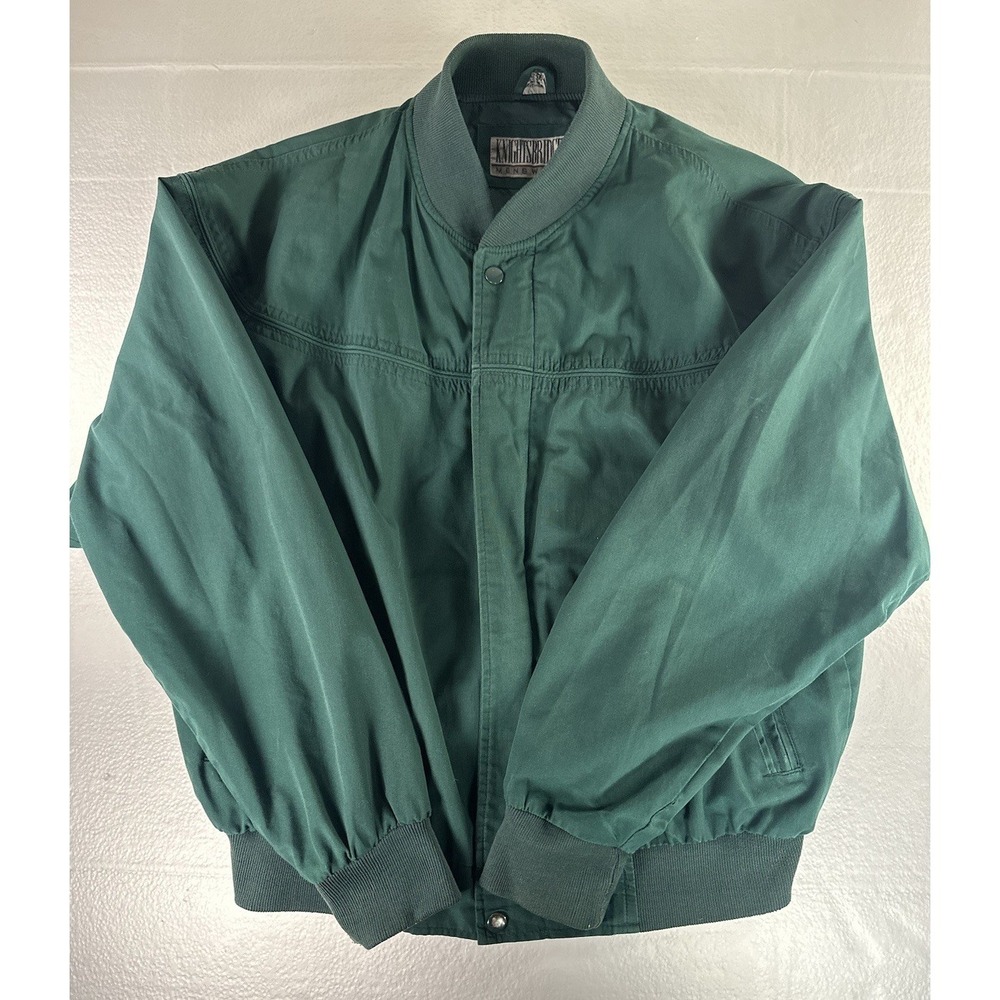 Knightsbridge Mens Large L Bomber Jacket Green Collar VTG 90s Retro Lightweight‎